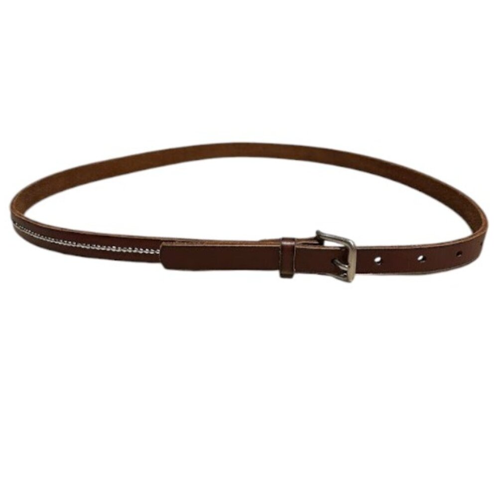 American Eagle Brown Leather Thin Belt Shiny Silver Beaded Inlay Women's Small